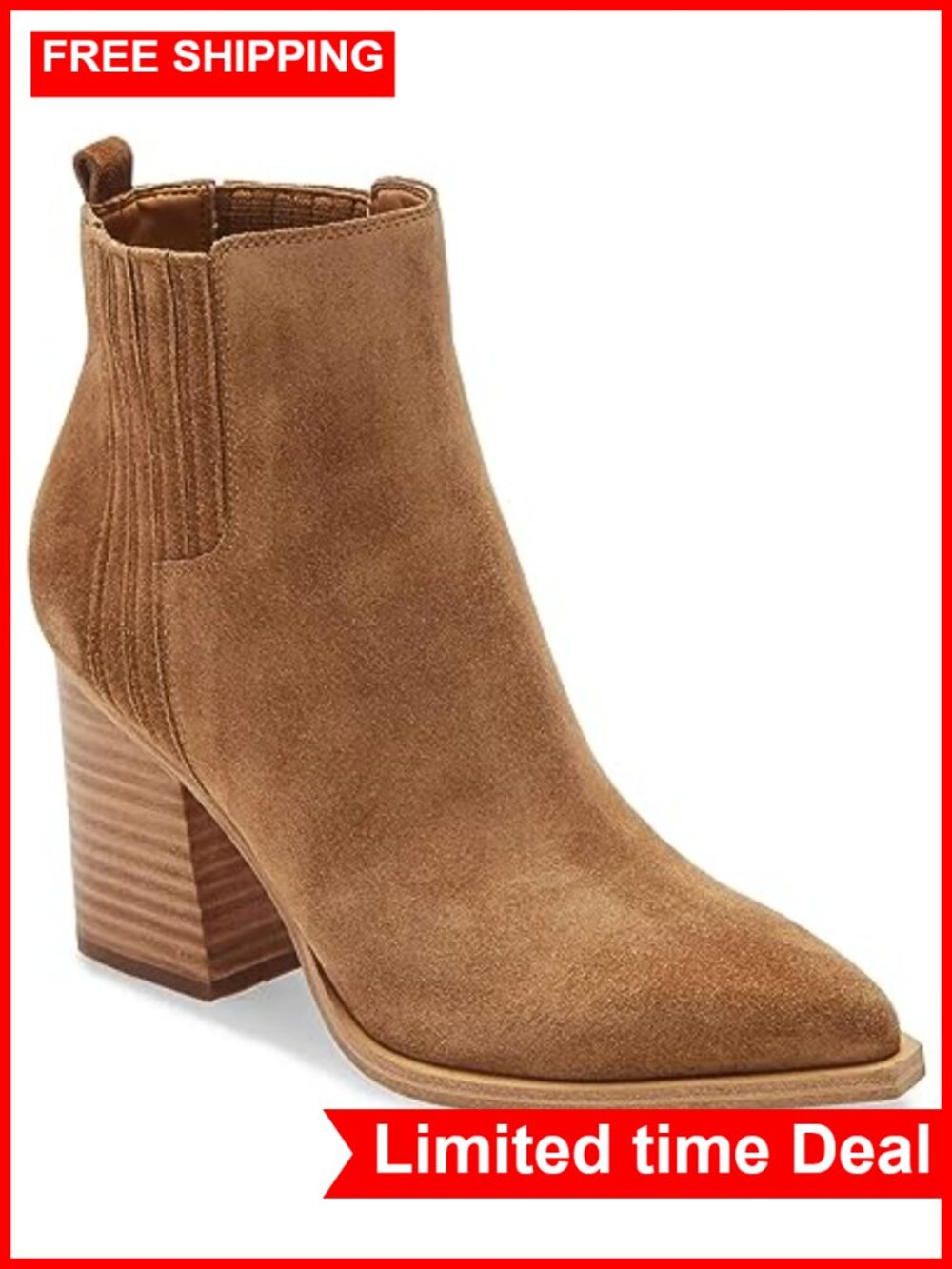 Womens Ankle Boots Pointed Toe Chunky Stacked Mid Heel Faux Suede Booties